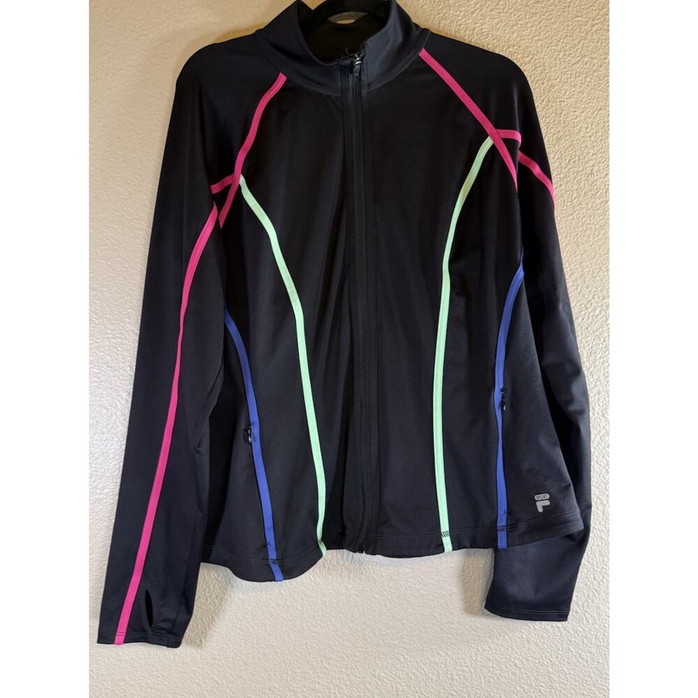 Fila Sport Jacket Womens XL Retro Track Jacket Black Full Zip - Picture 3 of 7